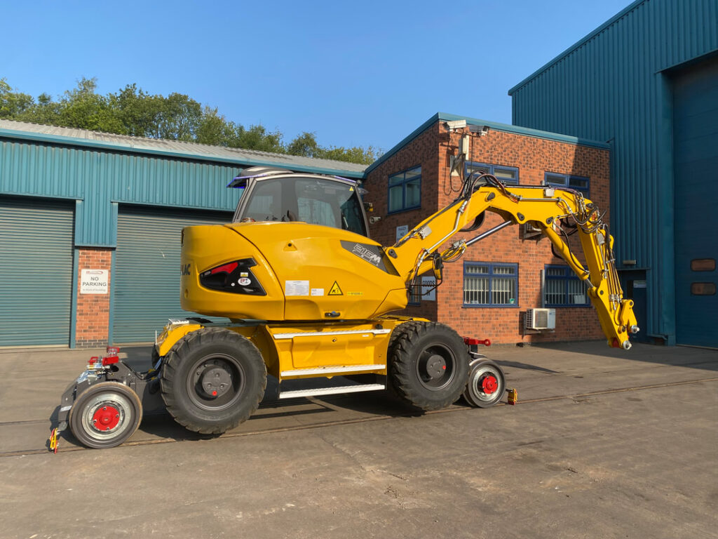 Mecalac 216MR road rail excavator outside the EP Industries workshop