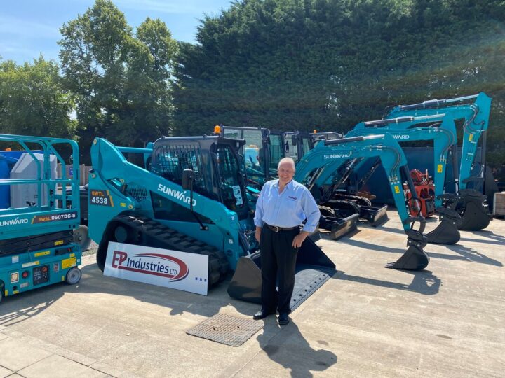 Sunward excavators and EP Industries representative at the Derbyshire depot