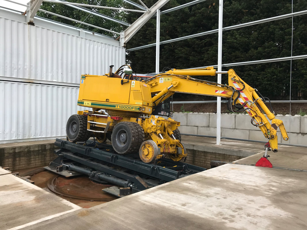 Road rail excavator on the EP Industries rail testing facility